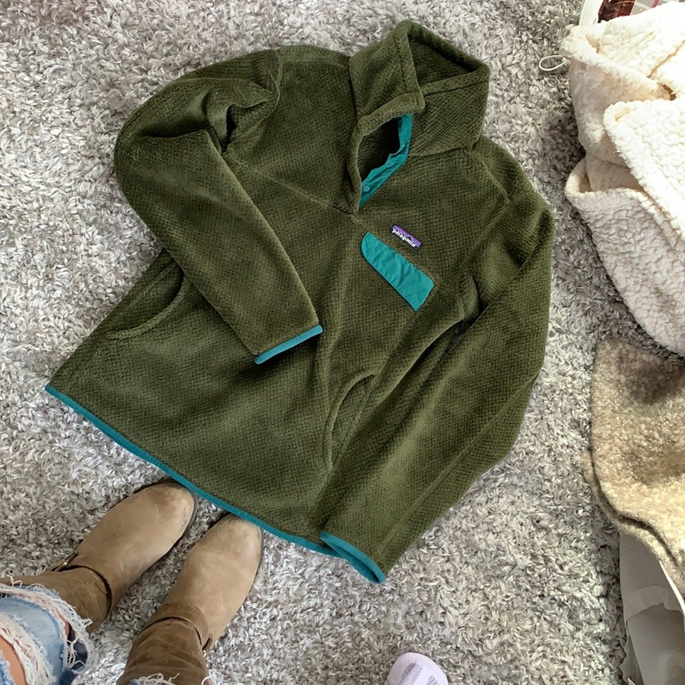 PATAGONIA || Womans S Army Green Teal Fleece Outerwear Jacket Half Button